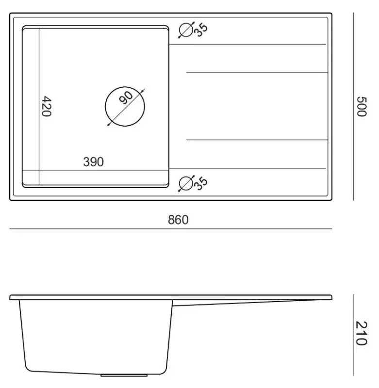Quadri Luton перлено бежов гранитен монтажен мивка със сушилня, обратим 86x50cm с неръждаема стомана тапа 1208971779