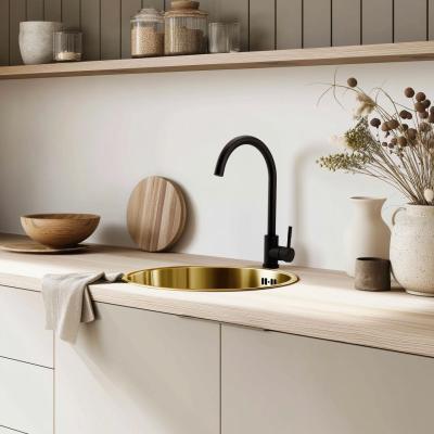 Pure.Sink Rondo Златен кръгъл мивка за вграждане, подграждане и надграждане 38 см PRN38-60