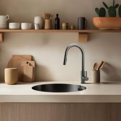 Pure.Sink Rondo Gun metal Рунд Съдомиялна мивка за вграждане, подграждане и горно монтиране 38 см PRN38-61