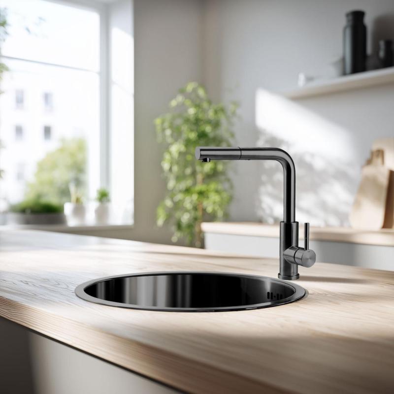 Pure.Sink Rondo Gun metal Рунд Съдомиялна мивка за вграждане, подграждане и горно монтиране 38 см PRN38-61