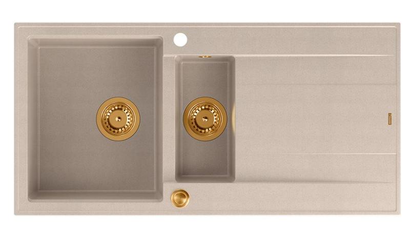Quadri Luton перлен бежов гранитен надстройка 1,5 мивка със съдопочистваща площ, обратима 100x50cm с меден щепсел 1208971792