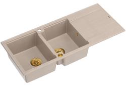 Quadri Luton гранитна мивка с двойно вграждане pearl beige с отдел за изтичане 116x50 см със златен щепсел 1208971809