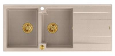 Quadri Luton гранитна мивка с двойно вграждане pearl beige с отдел за изтичане 116x50 см със златен щепсел 1208971809