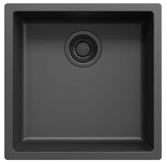 Ausmann Fibre black sink 40x40cm undermount, topmount and flushmount with automatic black plug 1208971851