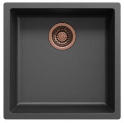 Ausmann Fiber черна мивка 40x40cm за вграждане, монтаж отгоре и вграждане на ниво с автоматичен меден щепсел 1208971852