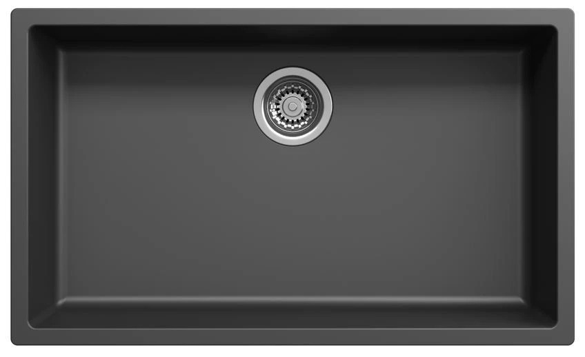 Ausmann Fibre черен голям съдомиялник 70x40cm за вграждане, монтаж отгоре и плосък монтаж с автоматичен неръждаем щепсел 1208971861