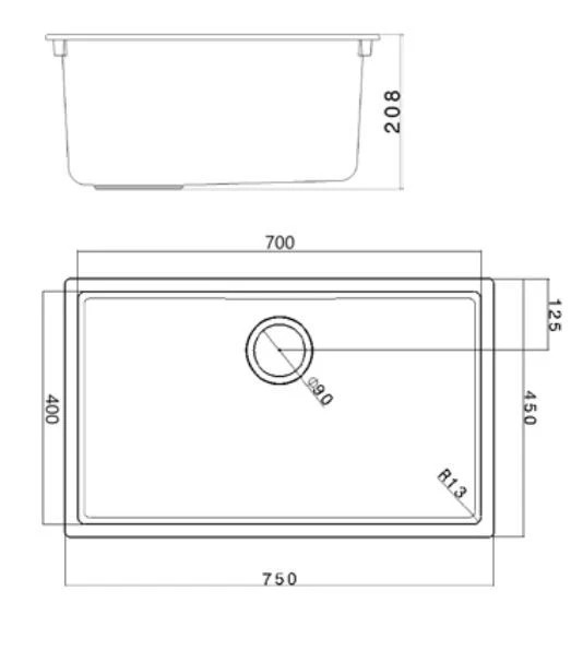 Ausmann Fibre black large sink 70x40cm undermount, topmount and flushmount with automatic black plug 1208971862