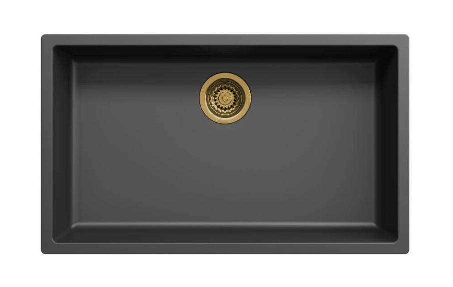 Ausmann Fiber черен голям мивка 70x40cm за вграждане, монтаж отгоре и плосък монтаж с автоматичен златен щепсел 1208971864