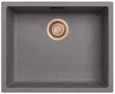 Ausmann Fiber бетонова мивка в сиво 50x40cm за вграждане, монтаж отгоре и плоско вграждане с меден щепсел 1208971884