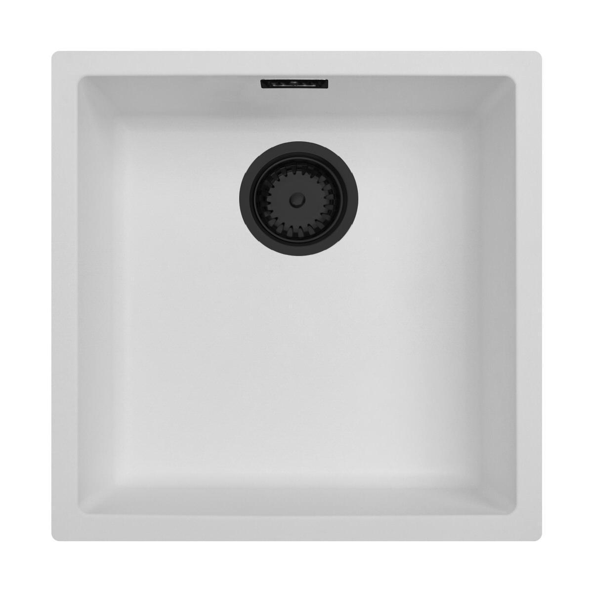 Ausmann Fibre white sink 40x40cm undermount, topmount and flushmount with automatic black plug 1208971892