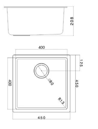 Ausmann Fibre white sink 40x40cm undermount, topmount and flushmount with automatic black plug 1208971892
