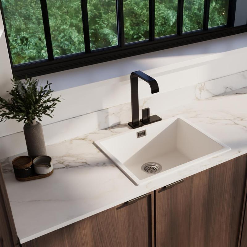 Ausmann Fiber бял съдомиялник 50x40cm за вграждане, монтаж и плоско вграждане с автоматичен неръждаем щепсел 1208971898