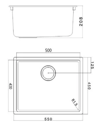 Ausmann Fibre white sink 50x40cm undermount, topmount and flushmount with automatic black plug 1208971899