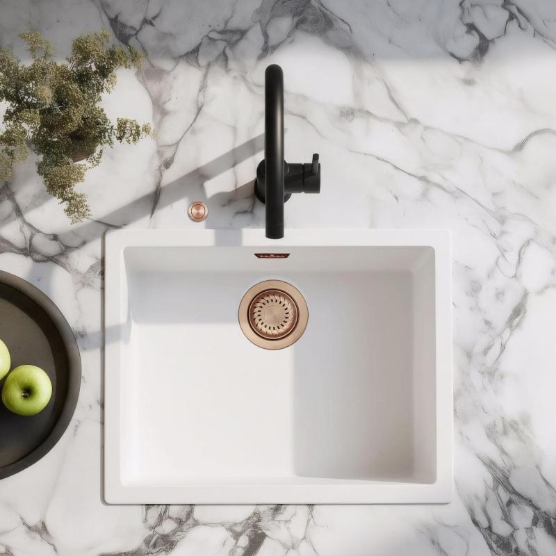 Ausmann Fibre бял мивка 50x40cm за вграждане, монтаж и плоско вграждане с автоматичен меден щепсел 1208971900