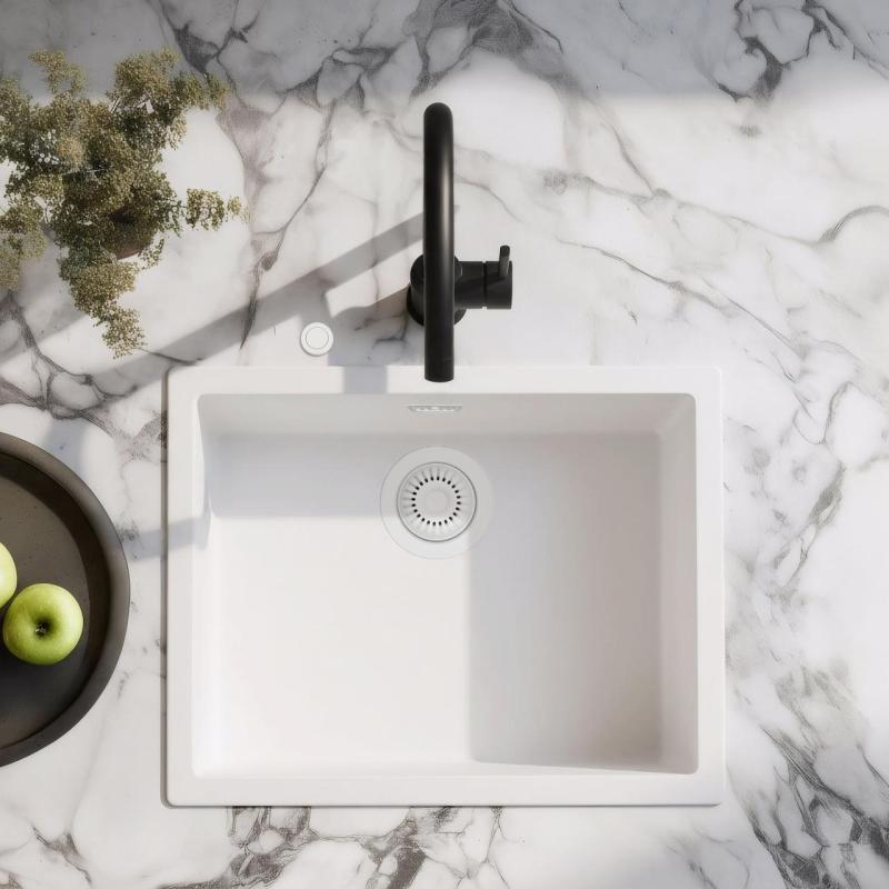 Ausmann Fiber бял мивката 50x40cm за вграждане, монтаж и плоско вграждане с автоматичен бял щепсел 1208971903