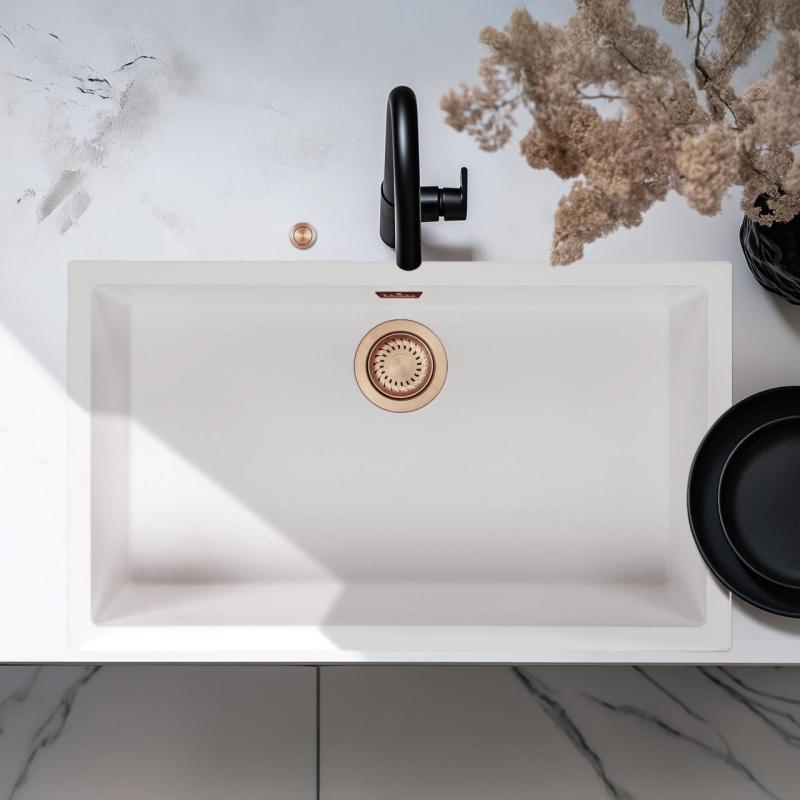 Ausmann Fiber бял голям съдомиялник 70x40cm за вграждане, монтаж и плоско вграждане с автоматичен меден щепсел 1208971906