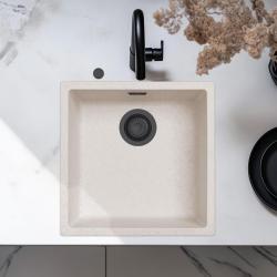 Ausmann Fiber пясъчен бял мивка 40x40cm за монтаж отдолу, отгоре и равна вградна с автоматичен черен щепсел 1208971926