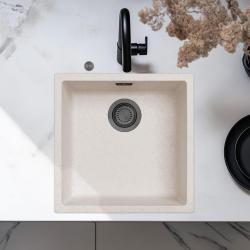 Ausmann Fibre пясъчен бял мивка 40x40cm за вграждане, монтаж отгоре и плоско вграждане с автоматичен щепсел от метал в цвят на старо оръжие 1208971929