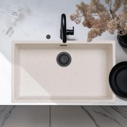 Ausmann Fiber бял пясък голямо мивка 70x40cm за вграждане, монтаж отгоре и плоско вграждане с автоматичен черен щепсел 1208971936