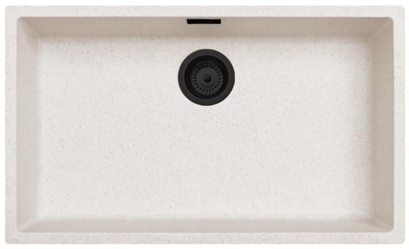 Ausmann Fiber бял пясък голямо мивка 70x40cm за вграждане, монтаж отгоре и плоско вграждане с автоматичен черен щепсел 1208971936