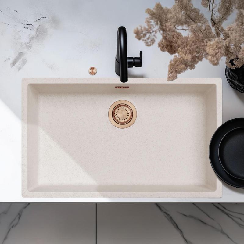 Ausmann Fibre пясъчно бяла голяма мивка 70x40cm подградна, надградна и вградена с автоматичен меден щепсел 1208971937