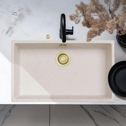 Ausmann Fiber бял пясък голяма мивка 70x40cm за вграждане, поставяне и интегриране с автоматичен златен щепсел 1208971938