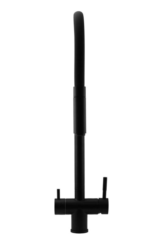 Pure.Sink Elite Steel Flex 3-посочен Матов черен кухненски смесител с гъвкав излив и филтрирана вода PS8110-10