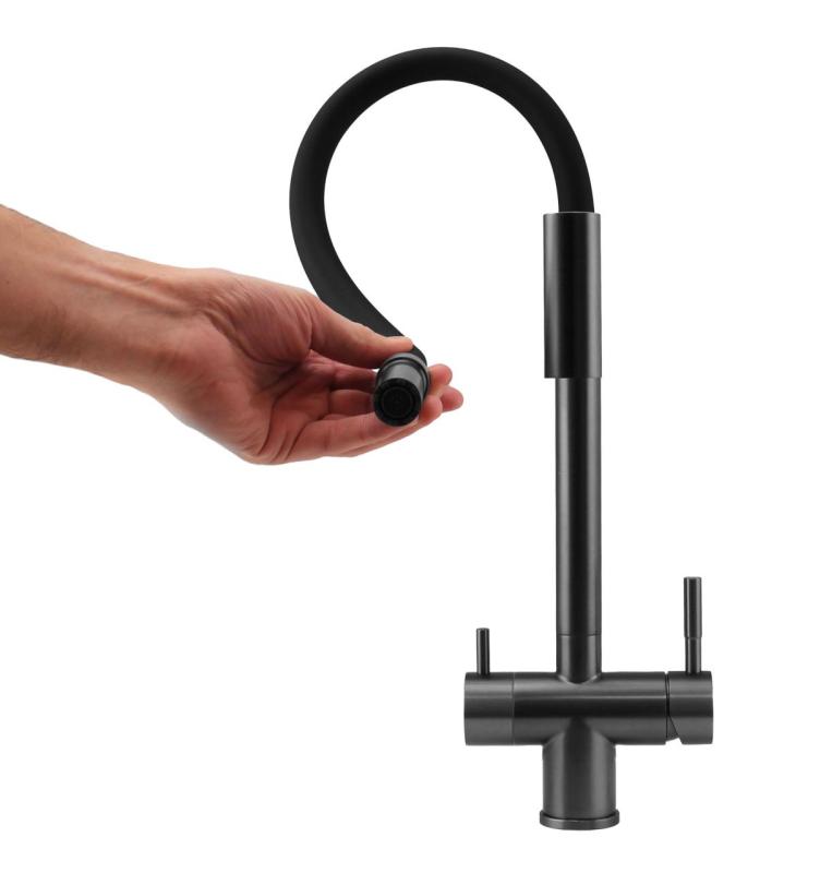Pure.Sink Elite Steel Flex 3-посочен PVD пистолет метал кухненски миксер с гъвкав изпускателен канал и филтрирана вода PS8110-61