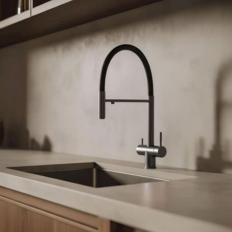 Pure.Sink Elite Steel Flex 3-посочен PVD пистолет метал кухненски миксер с гъвкав изпускателен канал и филтрирана вода PS8110-61