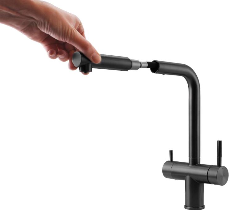 Pure.Sink Elite Steel Clear-S PVD пушка от метал 3-посочен кухненски смесител с издърпващ се чучур и филтрирана вода PS8120-61