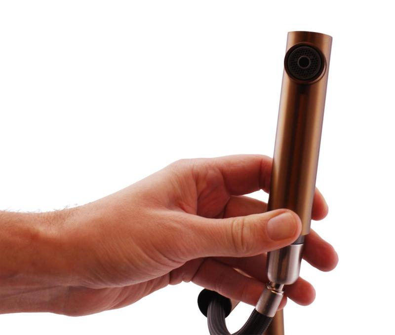 Pure.Sink Elite Steel Clear-S PVD Мед 3-посочен кухненски смесител с издърпващ се излив и филтрирана вода PS8120-62