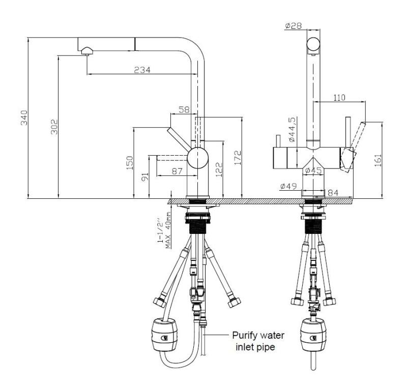 Pure.Sink Elite Steel Clear-S PVD Мед 3-посочен кухненски смесител с издърпващ се излив и филтрирана вода PS8120-62