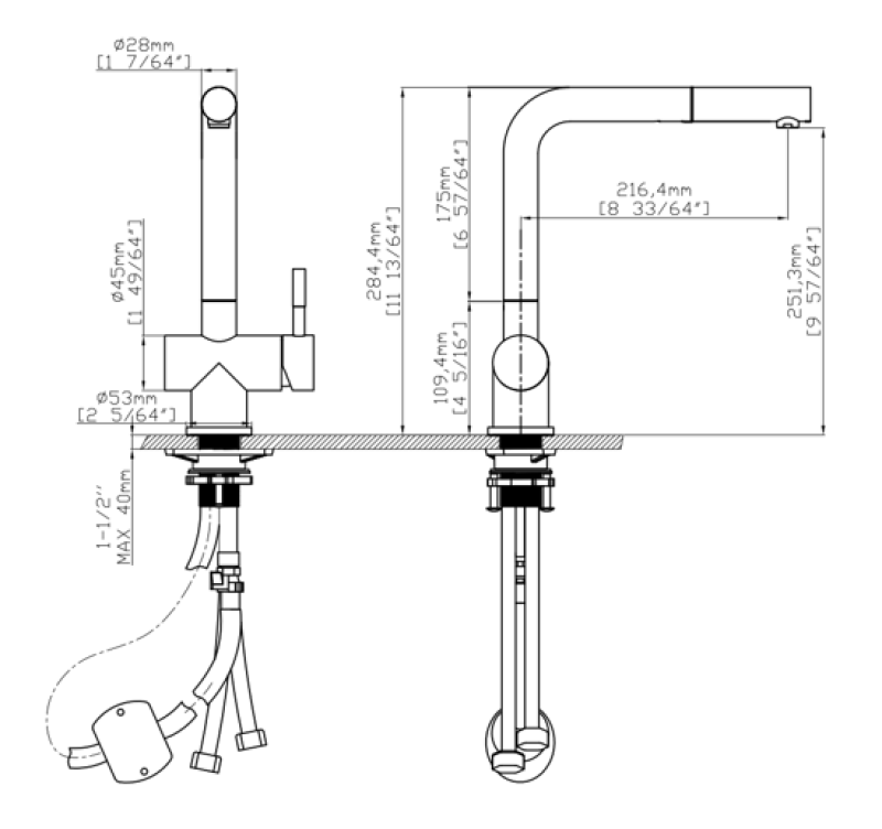 Pure.Sink Elite Steel Pulse-S кухненски смесител PVD пушечен метал с издърпващ се чучур и режим на пръскане PS8500-61