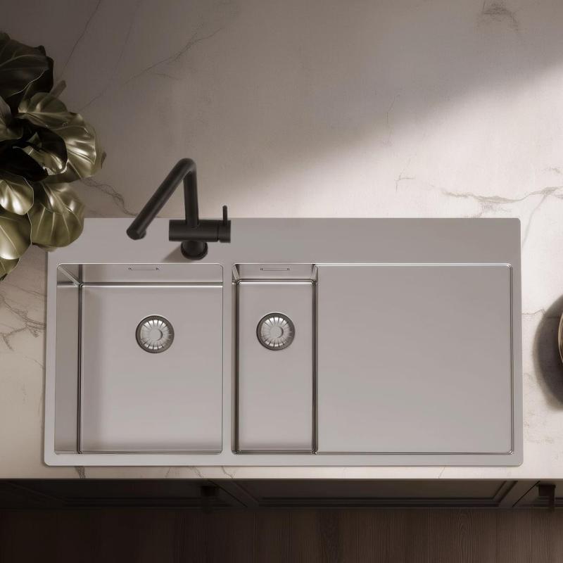 Pure.Sink Exclusivo Неръждаема стомана 1,5  мивка с отцеждаща част 100x52 cm Кранче вляво PEX3418100LT-02