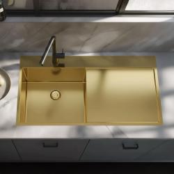 Pure.Sink Exclusivo Златна мивка с отцеждаща част 100x52 cm Кранче отляво PEX47100LT-60