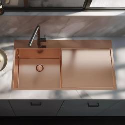Pure.Sink Exclusivo Медна мивка с отцеждащ се участък 100x52 cm Кранче отляво PEX47100LT-62