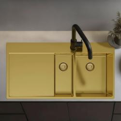 Pure.Sink Exclusivo Златна мивка 1,5 с отцеждащ се участък 100x52 cm Кран Tapwing вдясно PEX3418100RT-60