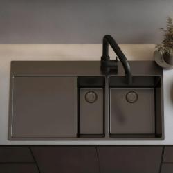 Pure.Sink Exclusivo Gun metal 1,5  мивка с отцеждаща част 100x52 cm Кран Tapwing десен PEX3418100RT-61