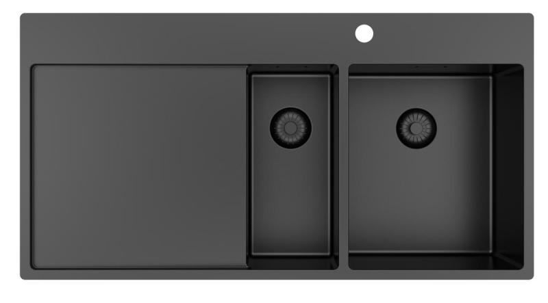 Pure.Sink Exclusivo Gun metal 1,5  мивка с отцеждаща част 100x52 cm Кран Tapwing десен PEX3418100RT-61