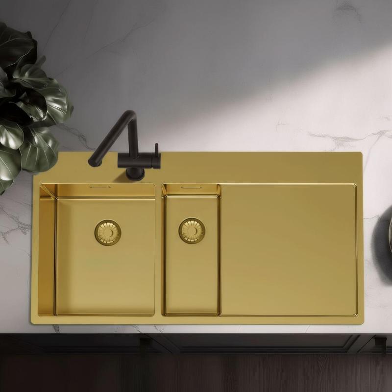 Pure.Sink Exclusivo Златна мивка 1,5 с отцеждащ се участък 100x52 cm Кран Tapwing ляво PEX3418100LT-60