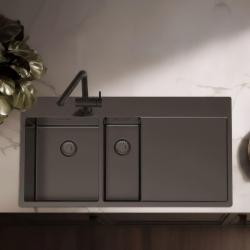 Pure.Sink Exclusivo Gun metal 1,5  мивка с отцеждаща част 100x52 cm Кран Tapwing ляв PEX3418100LT-61