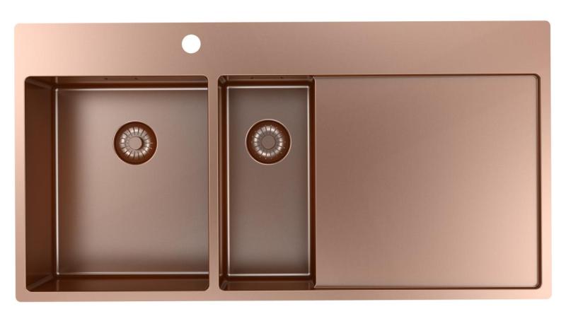 Pure.Sink Exclusivo Медна мивка 1,5 с отцеждаща част 100x52 cm Кранче отляво PEX3418100LT-62