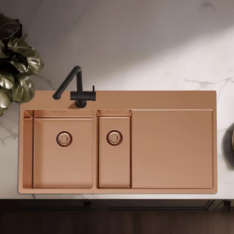 Pure.Sink Exclusivo Медна мивка 1,5 с отцеждаща част 100x52 cm Кранче отляво PEX3418100LT-62