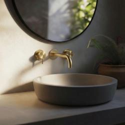 Waterevolution Flow 3-отворен вграден смесител за умивалник PVD бяло злато с излив 15 cm T1163FWGE-15