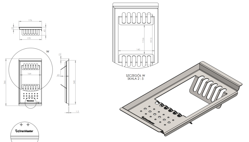 Massimo Аксесоар Тава за чинии Черно Матово 366x176x63mm