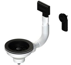 Pure.Sink Universal комплект запушалки за кошница Матово черно, комплект за отвод на мивка, включващ преливник, кръгъл и правоъгълен WSTMAN-31