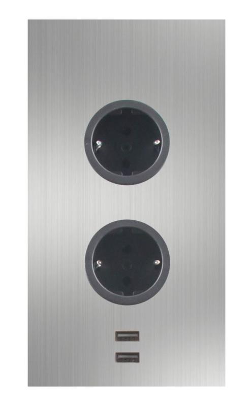 Indux Corner Енергиен стълб с 2 контакта с заземителна букса и 2 x USB зарядно устройство от неръждаема стомана 1208972296