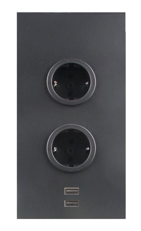 Indux Corner Енергиен стълб с 2 контакта с заземителна букса и 2 x USB зарядно устройство Черно 1208972297