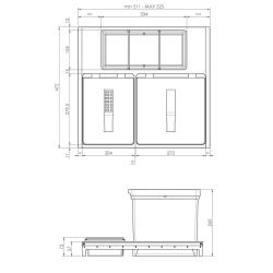 Indux Sort Система за отпадъци, двойна Ръчно управление за изтеглящи се чекмеджета 1208972319