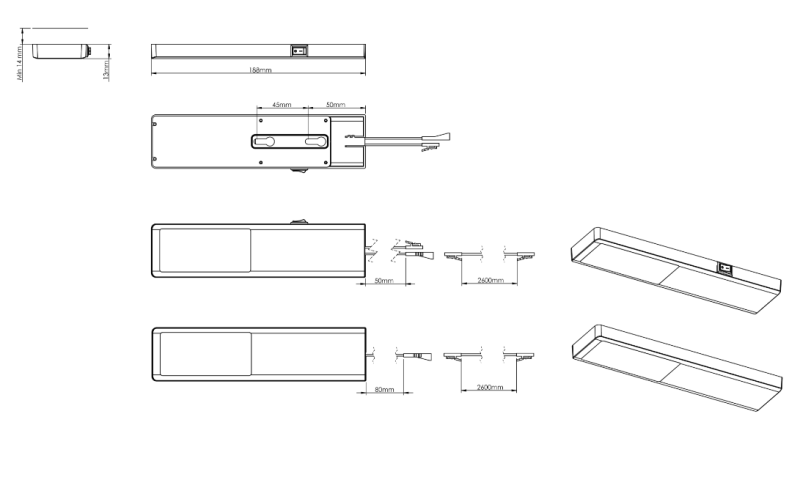 Indux Nivo кухненски монтаж LED Spot 3 W с централен прекъсвач Черно 1208972331